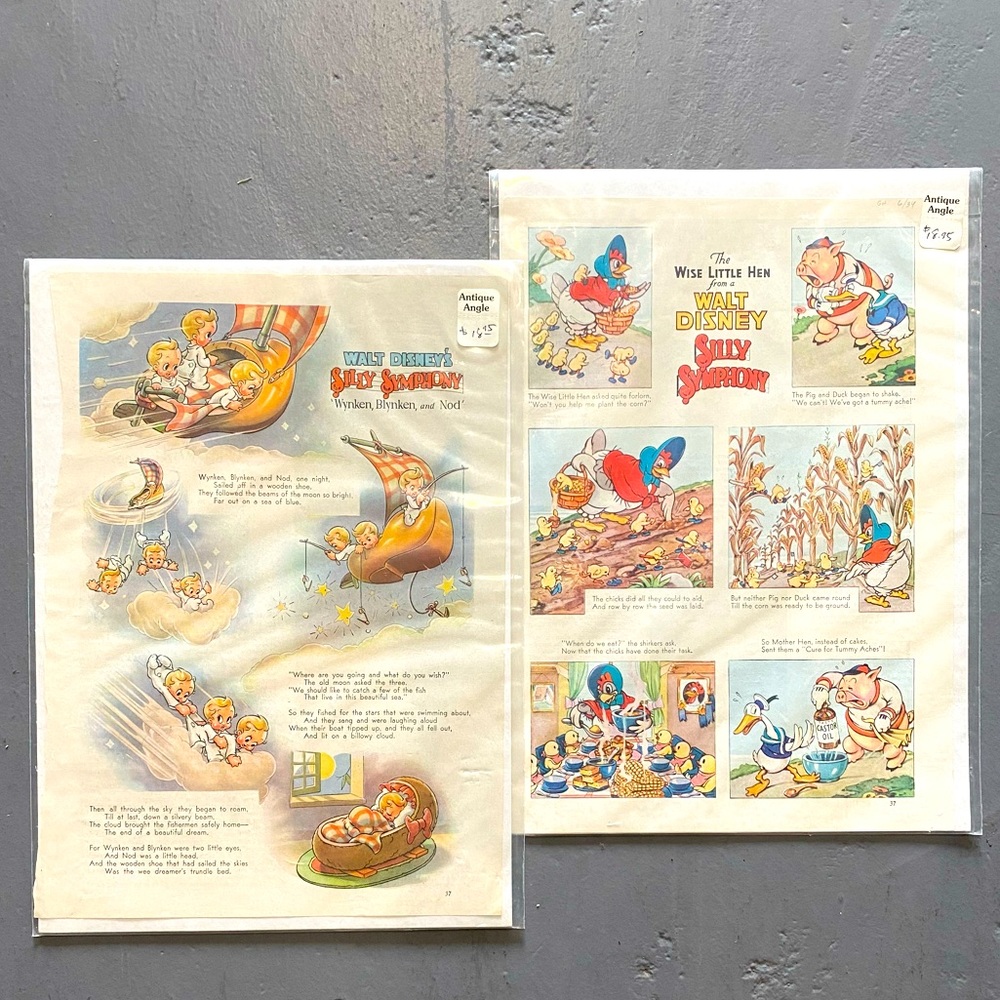 💎RARE💎Collectible, 2 Vintage Disney ‘Silly Symphony’ Art Prints, In Packaging